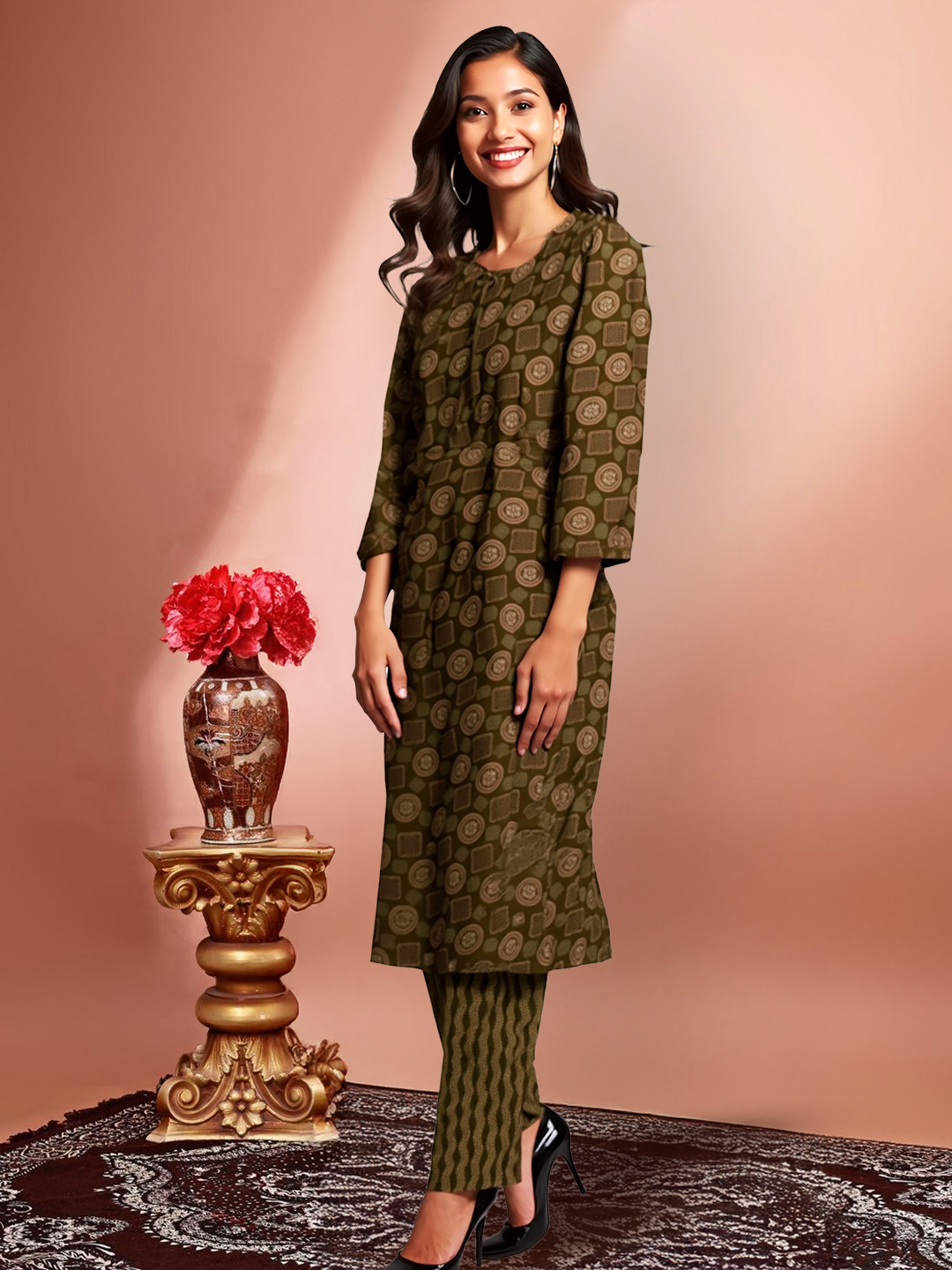 Picture of Traditional Tones Floral Printed Straight Kurta with Pant Set
